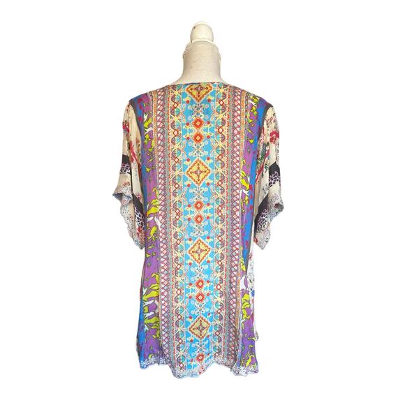 Johnny Was Multicolor Dolman Sleeve Tunic Eyelet Trim, Rayon Small - Picture 2 of 11